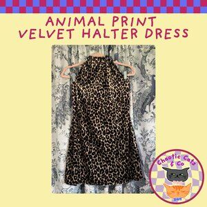 Animal Print Velvet Halter Dress